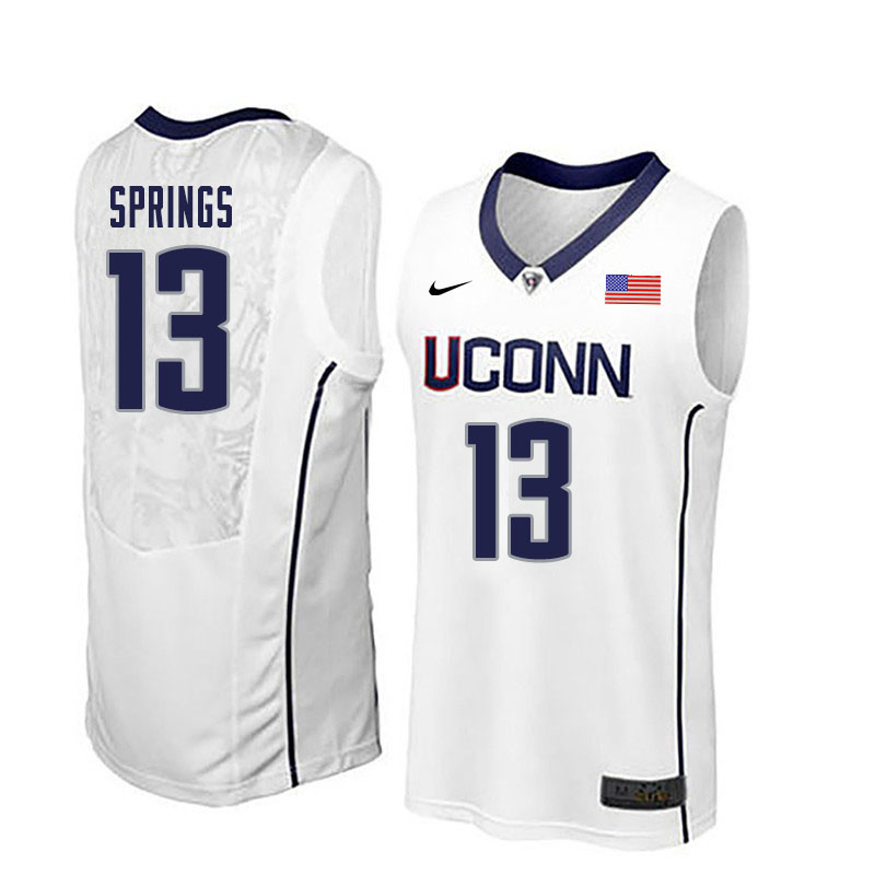 Men #13 Richard Springs Uconn Huskies College Basketball Jerseys Sale-White - Click Image to Close